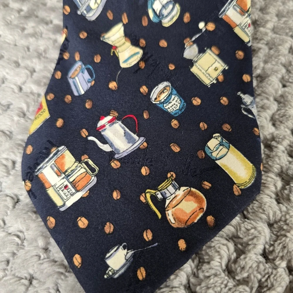 Vintage Nicole Miller 1996 Coffee‎ Espresso Silk Tie Men's Novelty Barista Bean